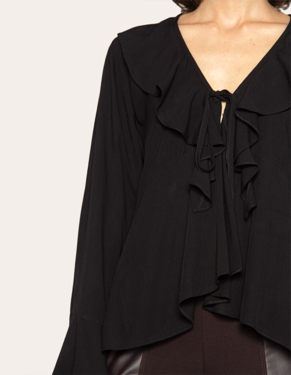 Blusa manga longa babados Preto