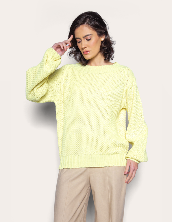 Blusa manga longa bufante tricot Amarelo