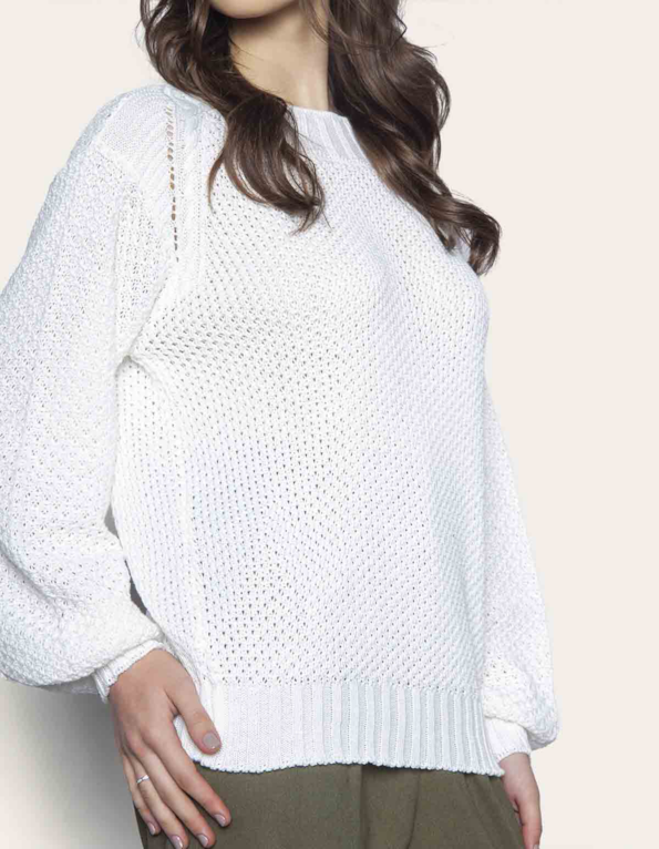 Blusa manga longa bufante tricot Off white