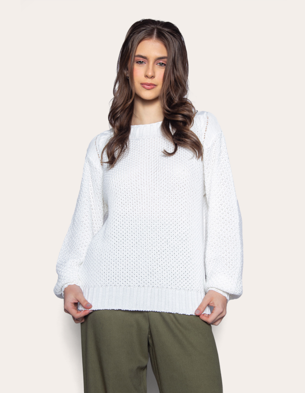 Blusa manga longa bufante tricot Off white