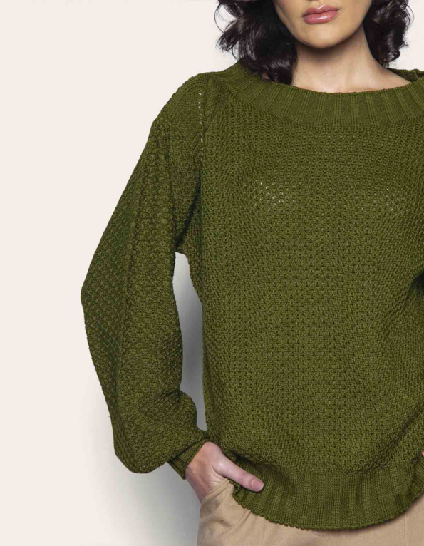 Blusa manga longa bufante tricot Oliva