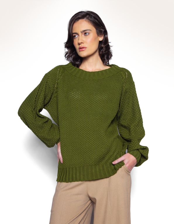 Blusa manga longa bufante tricot Oliva