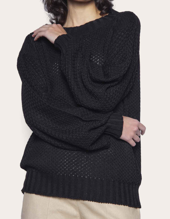 Blusa manga longa bufante tricot Preto