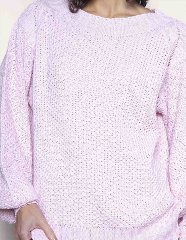 Blusa manga longa bufante tricot Rosa