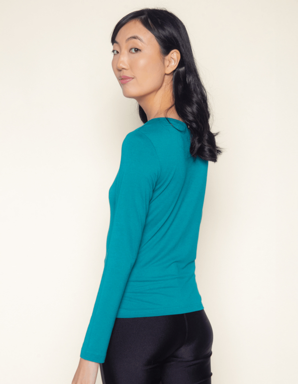 Blusa manga longa decote v laço Verde folha