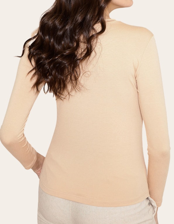 Blusa manga longa detalhe busto tela Aveia