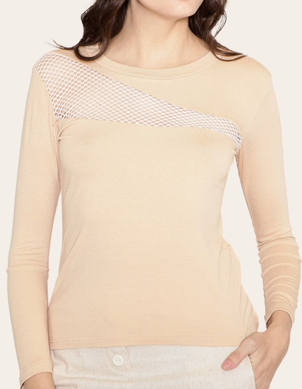 Blusa manga longa detalhe busto tela Aveia