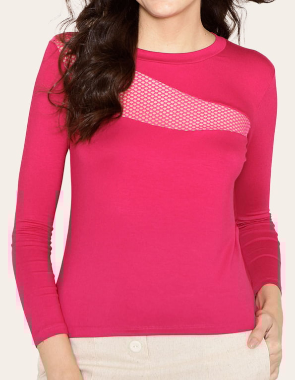 Blusa manga longa detalhe busto tela Pink