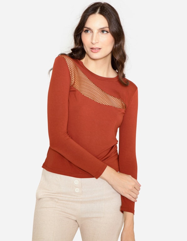 Blusa manga longa detalhe busto tela Telha