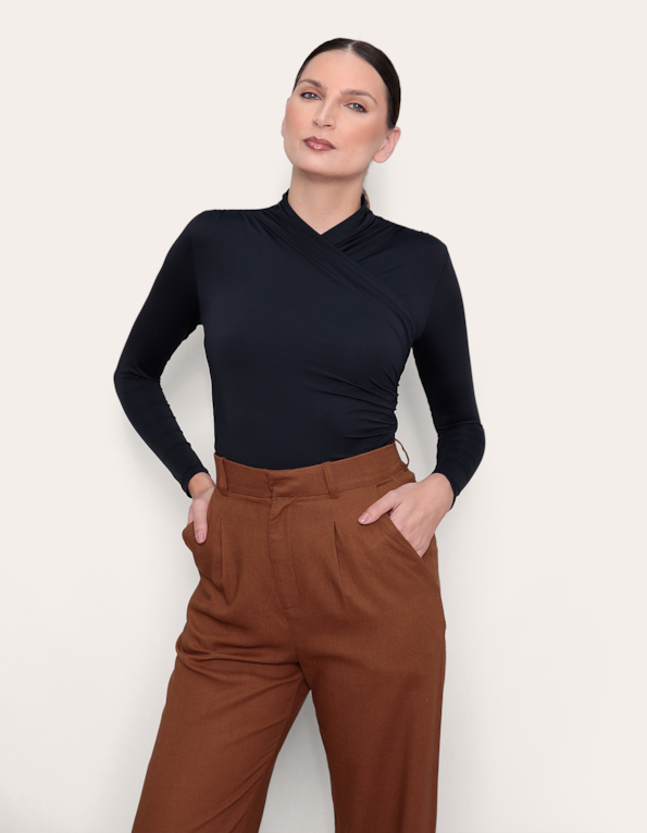 Blusa manga longa drapeada