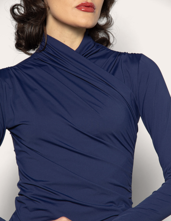 Blusa manga longa drapeada Marinho