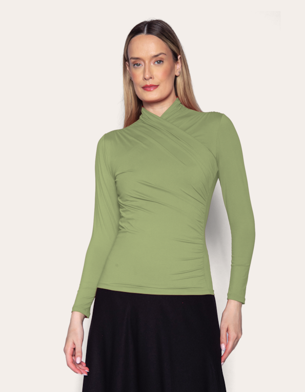 Blusa manga longa drapeada Oliva