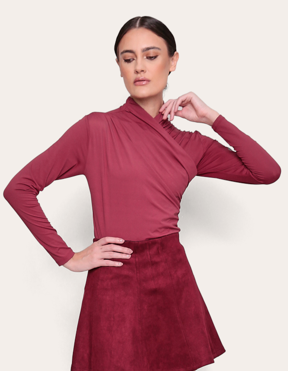 Blusa manga longa drapeada Vinho