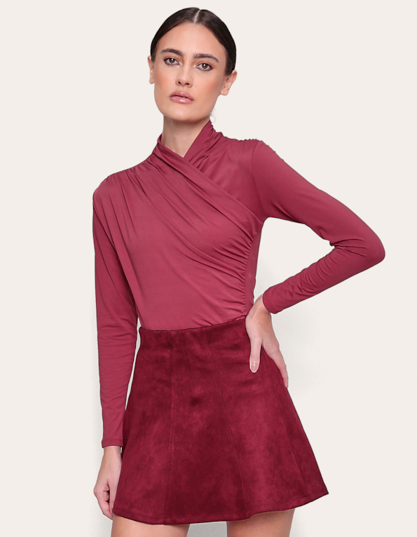 Blusa manga longa drapeada Vinho