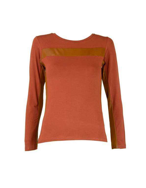 Blusa manga longa faixa cirre Telha