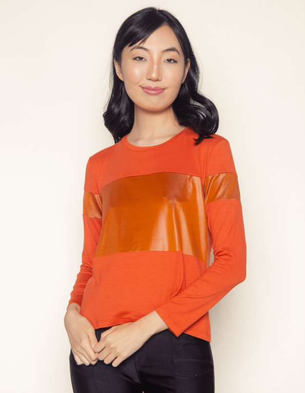 Blusa manga longa faixa cirre Telha