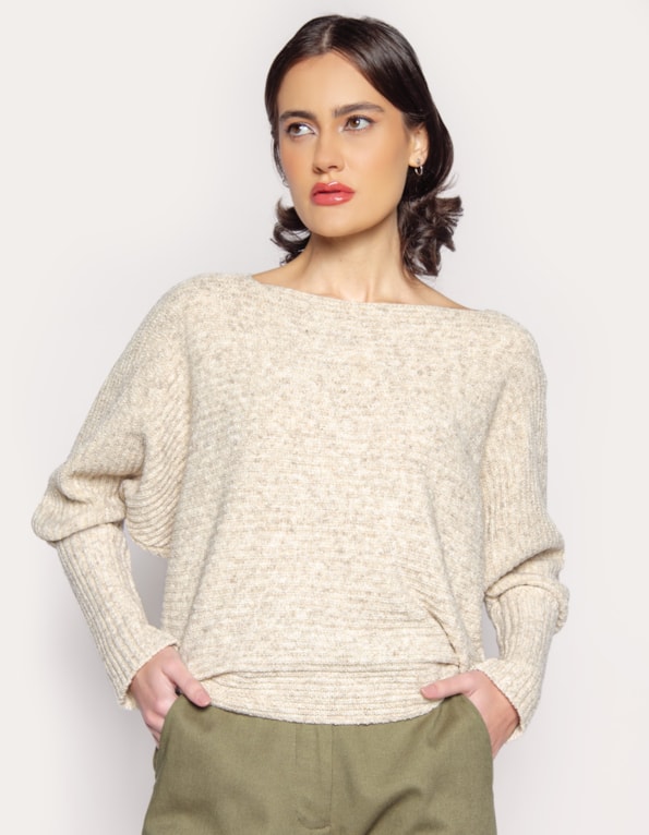 Blusa manga longa morcego Bege claro