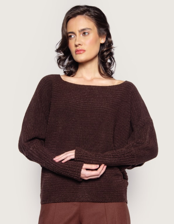 Blusa manga longa morcego Marrom