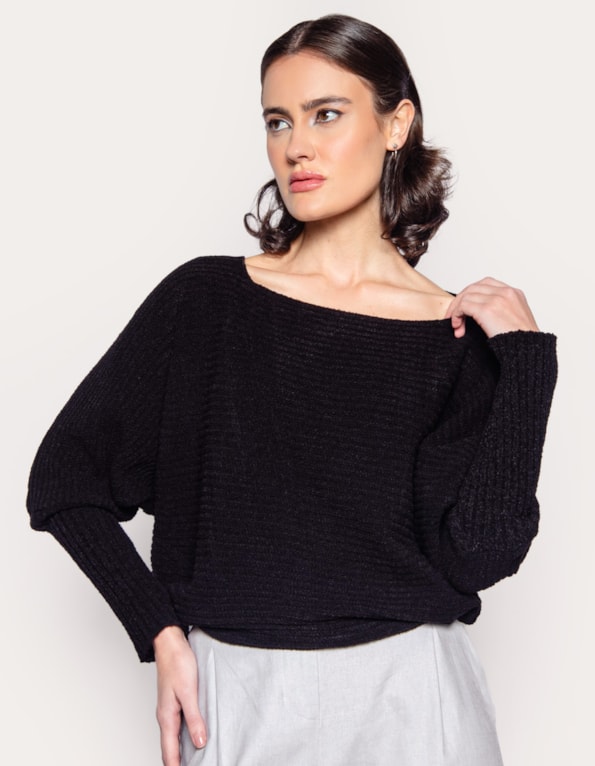 Blusa manga longa morcego Preto