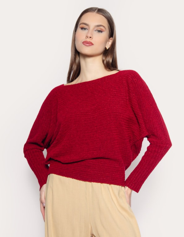 Blusa manga longa morcego Vermelho escuro