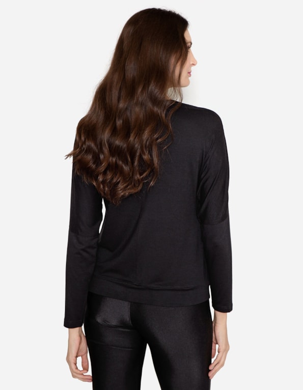 Blusa manga longa ombro tela Preto
