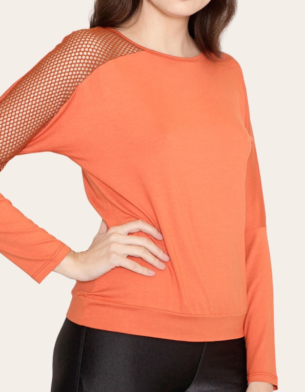 Blusa manga longa ombro tela Telha