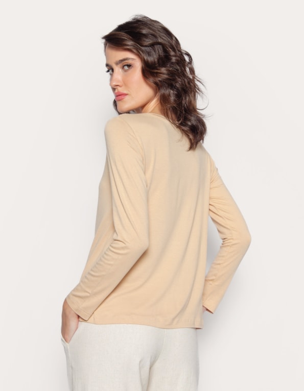 Blusa manga longa pala v tela Aveia