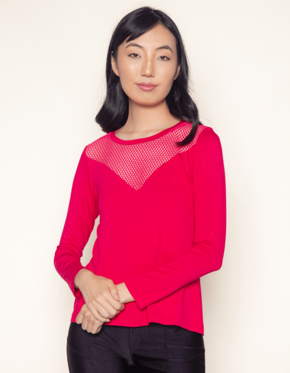 Blusa manga longa pala v tela Pink