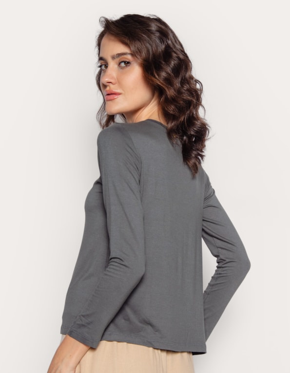 Blusa manga longa pala v tela Verde folha