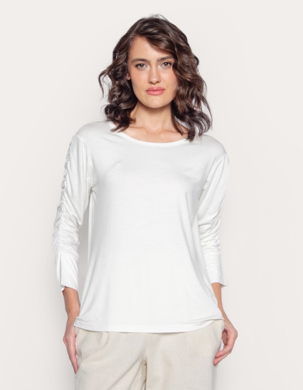 Blusa manga longa punho franzido Off white