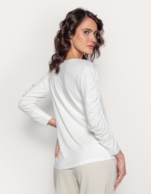 Blusa manga longa punho franzido Off white