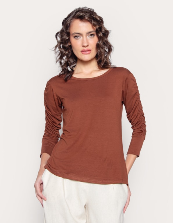 Blusa manga longa punho franzido Tabaco