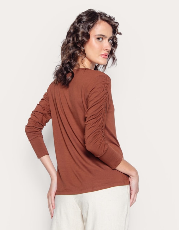 Blusa manga longa punho franzido Tabaco