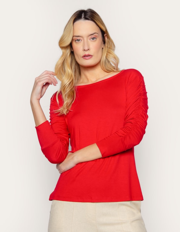 Blusa manga longa punho franzido Vermelho