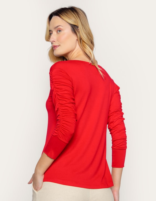 Blusa manga longa punho franzido Vermelho