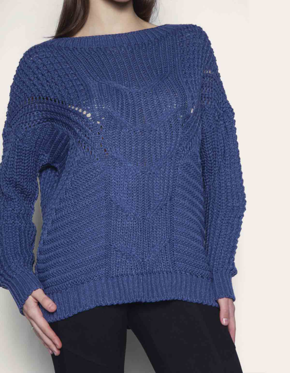 Blusa manga longa tricot Azul