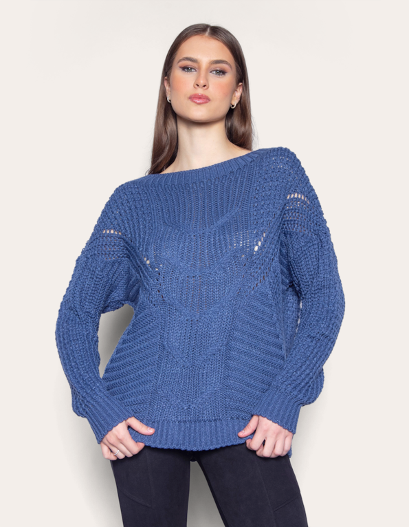 Blusa manga longa tricot Azul