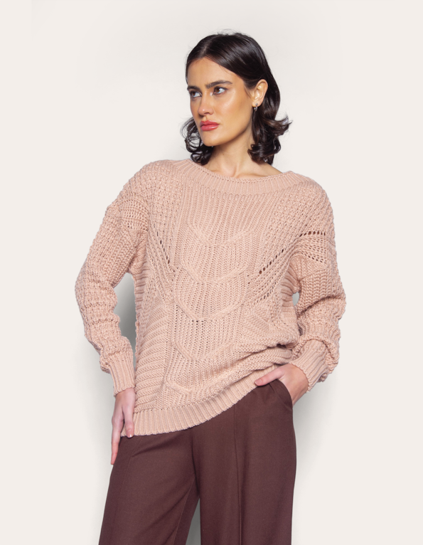 Blusa manga longa tricot Bege