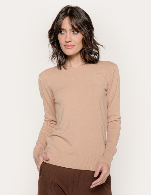 Blusa manga longa tricot Bege medio