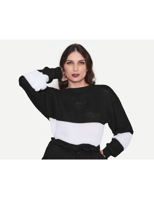 Blusa manga longa tricot bicolor