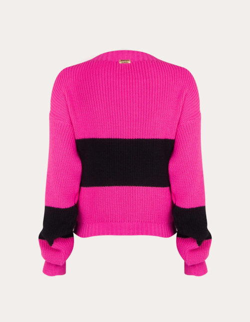 Blusa manga longa tricot bicolor Pink/preto