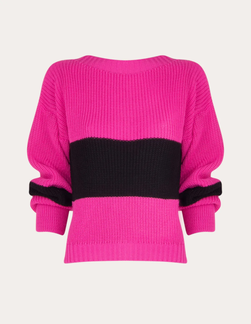 Blusa manga longa tricot bicolor Pink/preto
