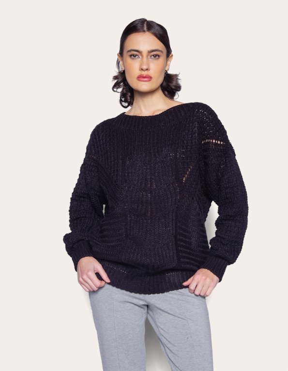 Blusa manga longa tricot Preto