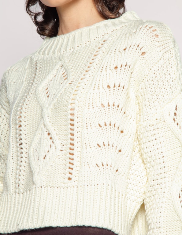 Blusa manga longa tricot vazado Off white