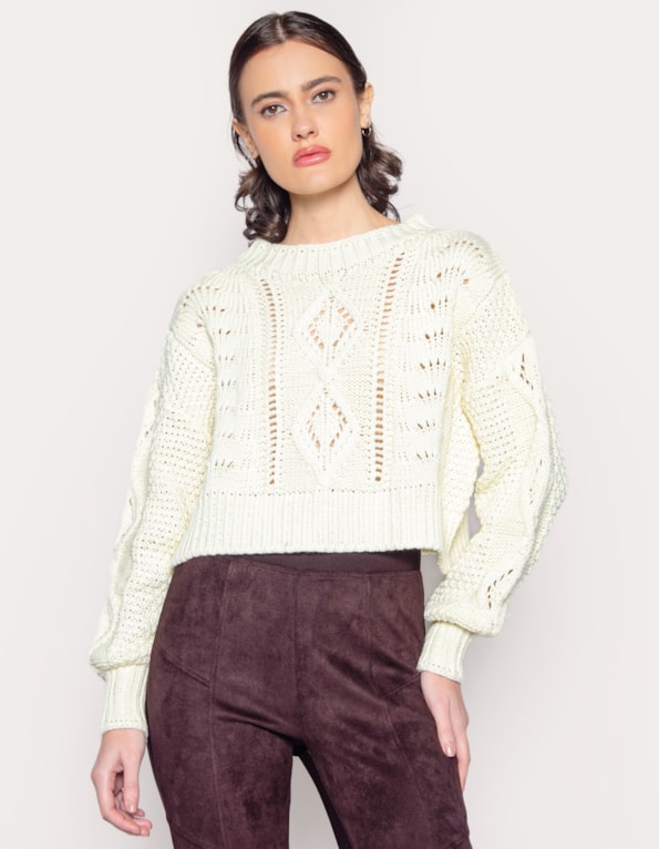 Blusa manga longa tricot vazado Off white
