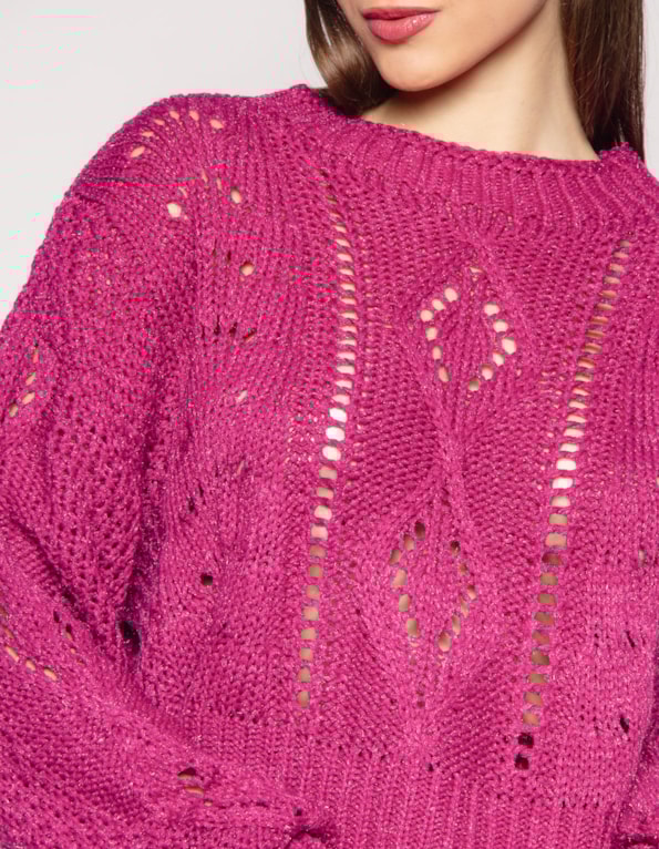 Blusa manga longa tricot vazado Roxo