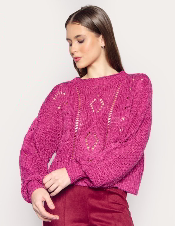 Blusa manga longa tricot vazado Roxo