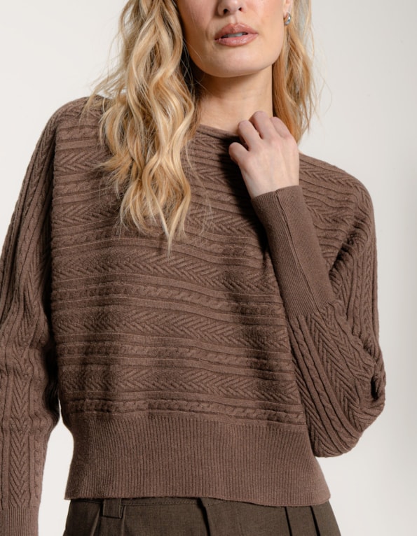 Blusa manga morcego tricot trançado Marrom