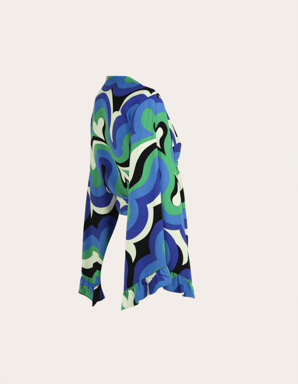 Blusa manga sino babado Corações azul
