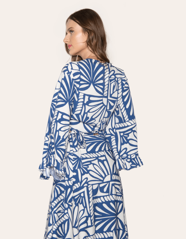 Blusa manga sino babado Corda azul